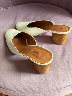 Bernardo  White Leather Block Heel Mule